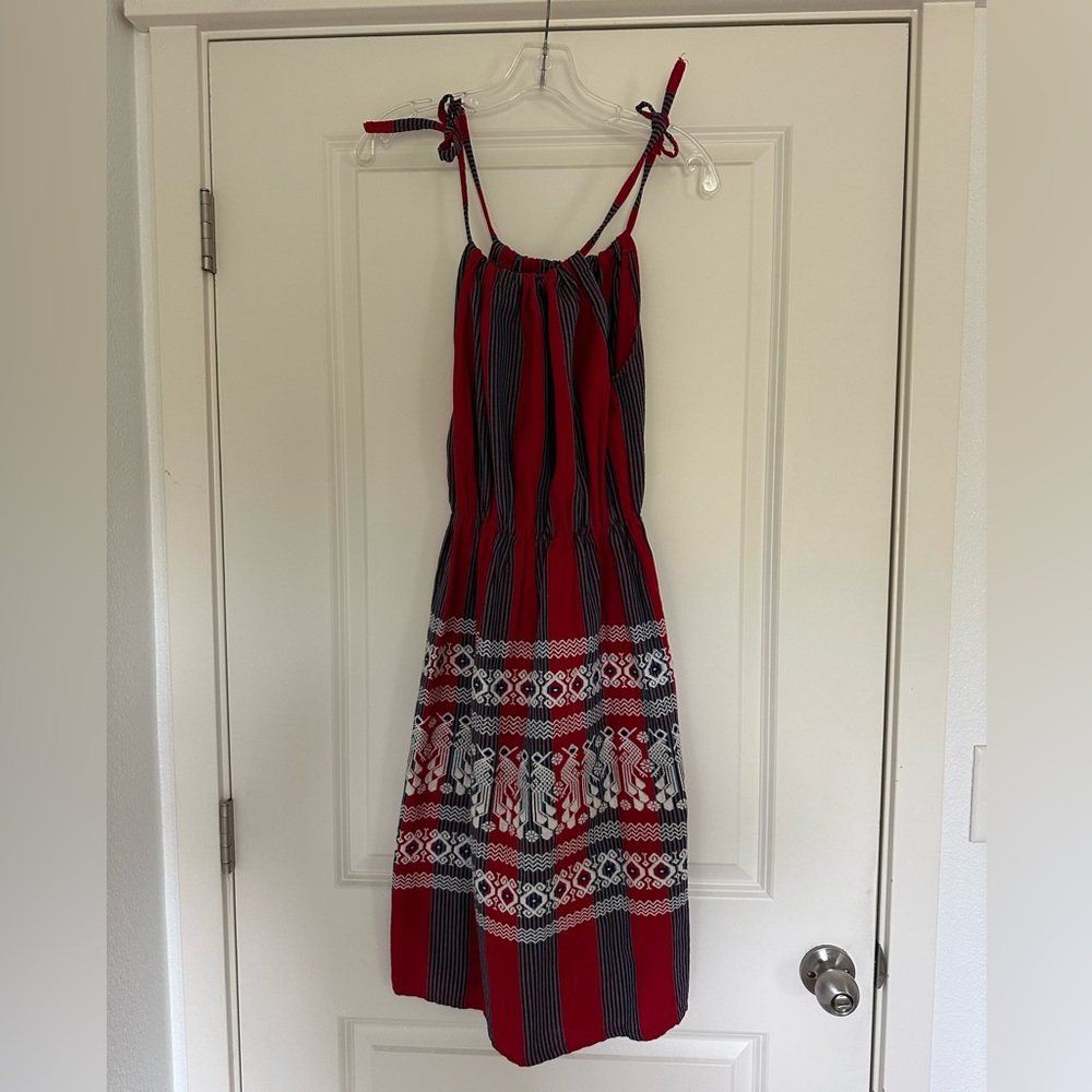 Vintage Embroidered Dress with Adjustable Tied Straps